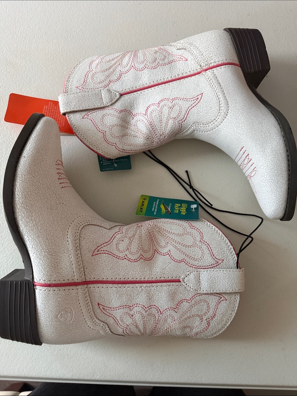 Ariat White Kids Western Boots with Pink Trim - Picture 8 of 10